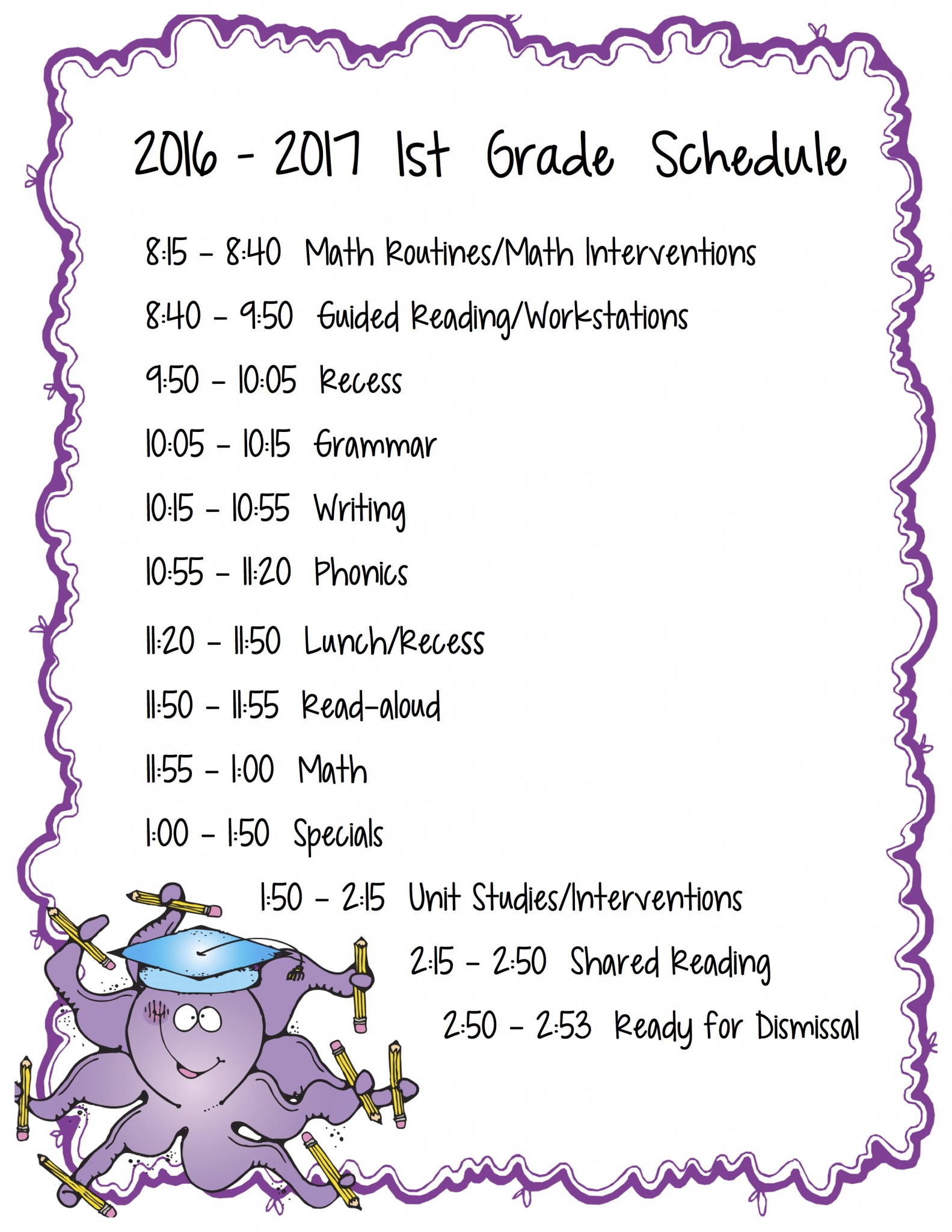 Free Printable Daily Class Schedule