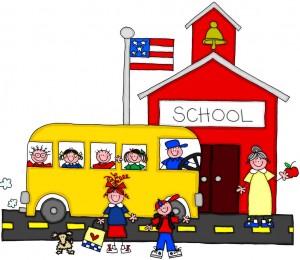 schoolhouse and bus